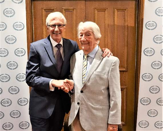 Wyn with comedian Paul O’Grady, president of the British Music Hall Society.