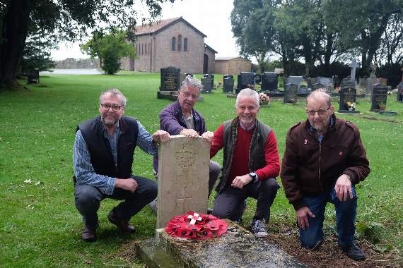 At Cecil Bull’s grave at Hundleton Cemetery - Trevor Clark, Malcolm Cullen, Tim Payne and John Evans. Pic. Martin Cavaney Photography