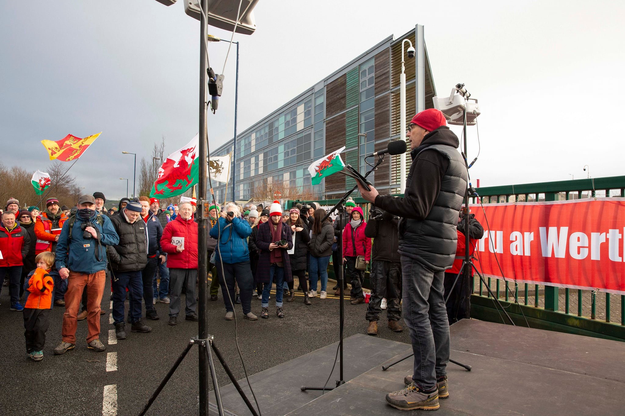 Protesters gather outside Welsh Government building in Aberystwyth