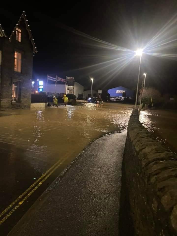 Flooding in Builth Wells as the river Wye burst its banks