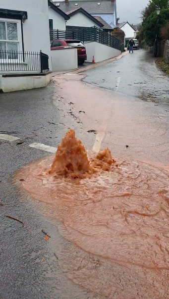 Cascades of water on School Lane