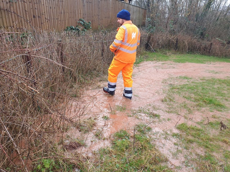 Blocked farm drains in Talgarth contribute to the volume of surface water