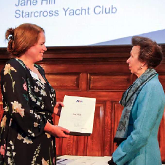 Ideford resident Jane Hill, who volunteers with Starcross Yacht Club, receiving her Outstanding Contribution from HRH the Princess Royal