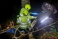 Men escape with cuts and bruises after car plunges 30 feet down embankment