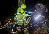Men escape with cuts and bruises after car plunges 30 feet down embankment