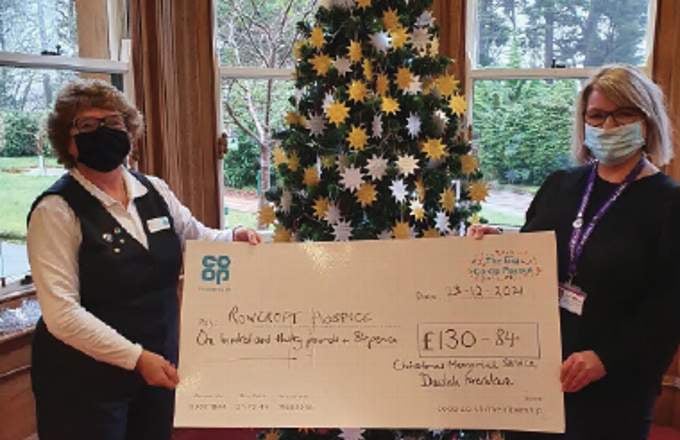 A ‘big cheque’ presentation was made to Susie Healey, of Hospiscare, by Catherine Bate, funeral director at Dawlish Funeralcare.