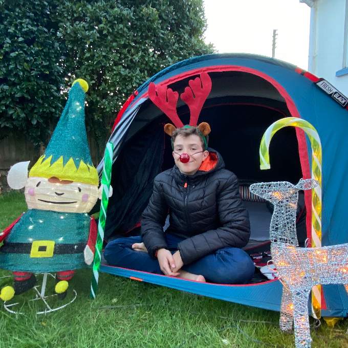 Max Woosey BEM celebrates Christmas - in his tent.