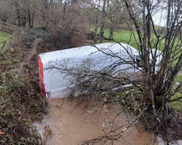 Lucky escape for van driver after crash near Morchard Road