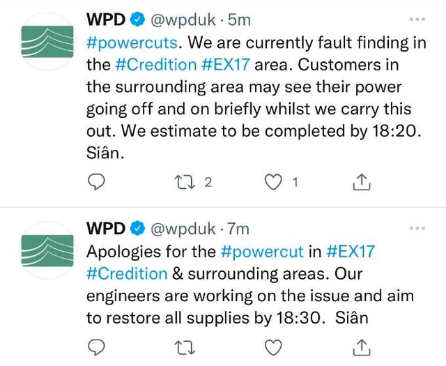 UPDATE ATTACHED: 544 Crediton area homes suffered Christmas Day power cut