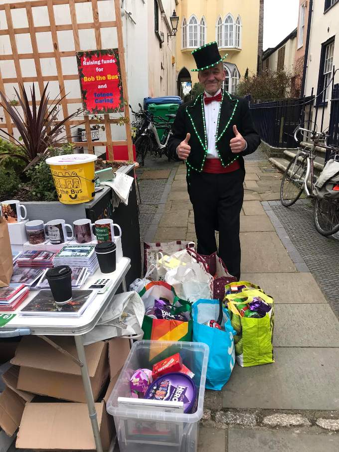 Graham with the donated gifts. By Georgina Allen