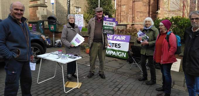 Laurie Taylor (left) with fellow members of Totnes Make Votes Matter