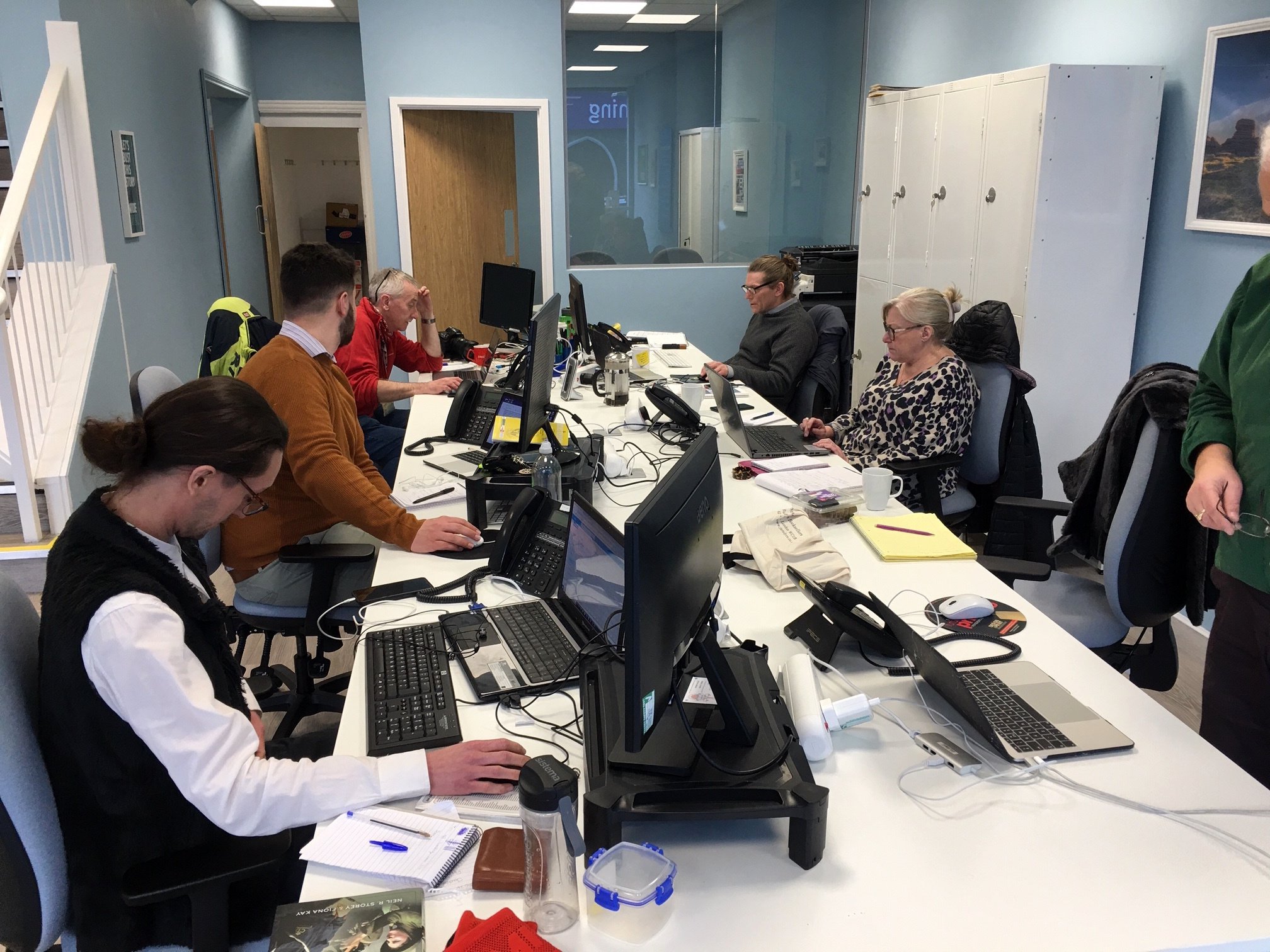 Mid-Devon Advertiser journalists at work in their new offices at 47 Courtenay Street. From the left are Ethan Heppell, Kyle Tagg, Steve Pope, Nick Knight and Ellen Grindley.
