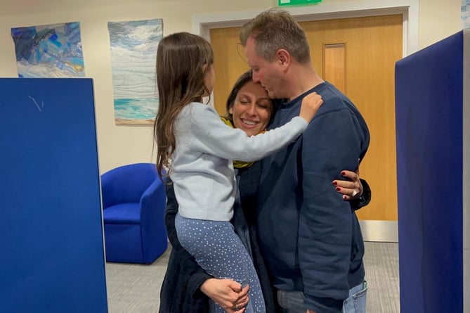 Nazanin Zaghari-Ratcliffe with husband Richard and daughter Gabriella, 7, after being reunited at Heathrow Airport on Thursday, March 17