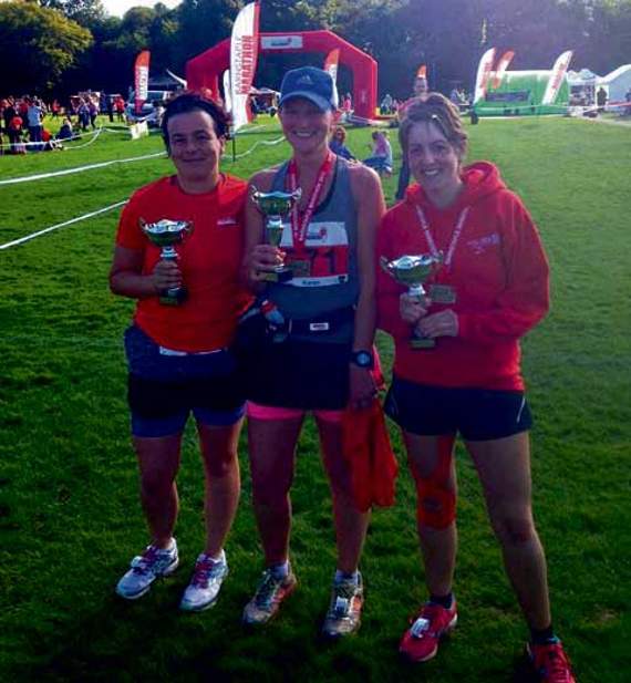 LADIES’ marathon third place team prize winners — Sarah Tonkin, Karen Snelson and Claire Neal.