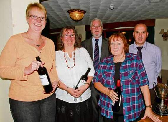 Sue Hancock (scorer), Sharon Burnard (scorer), Mick Barrett (tea man), Hilary Carnon (tea lady) and Glen Burrell (Club Captain). Glen presented these invaluable workers for the club with individual awards. Picture: David Flower