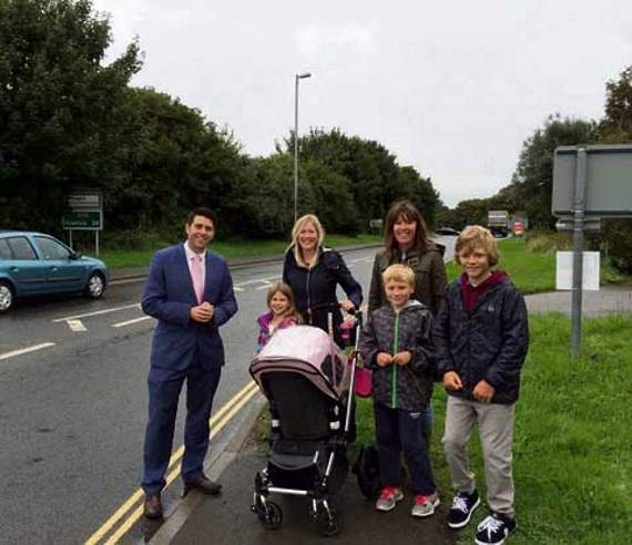 Scott Mann met with two of the campaign leaders Lucy Wilson (left) and Vicky Jones last week to see the dangerous A39 crossing first-hand.