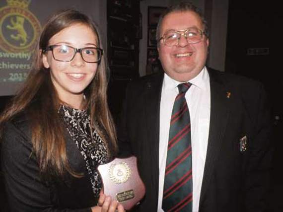 ‘Best Recruit’ trophy awarded to Matilda Daniel by detachment Commander 2Lt Jim Harvey.