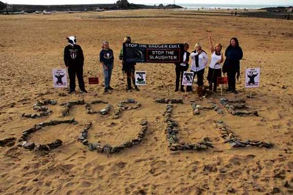 The group also protested on a beach at Bude in the afternoon.