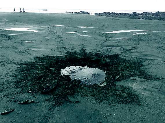 The impact of the explosion shown at Widemouth Bay. Picture: Bude Coastguard Rescue Team