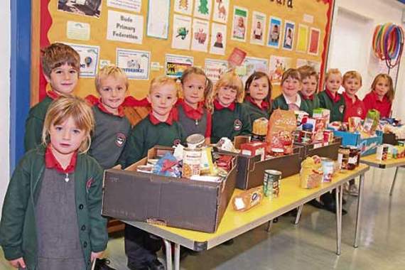 Members of the school council are pictured at Bude Infants’ harvest festival on Wednesday, October 19. Picture: Paul Hamlyn
