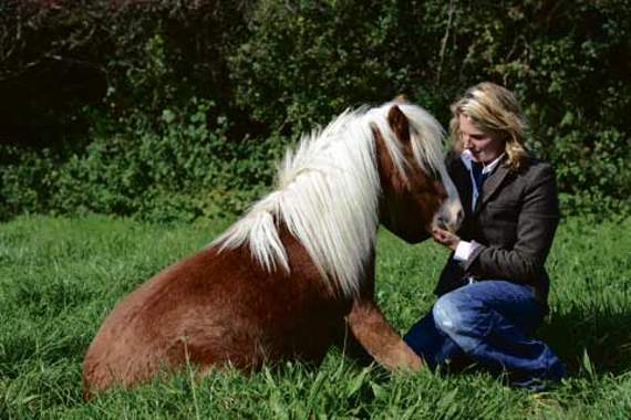 Emma giving a horse some attention.