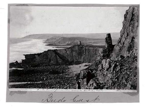 A Harry Thorn wet plat collodion negative, reading ‘Bude coast from the beacon looking north.’