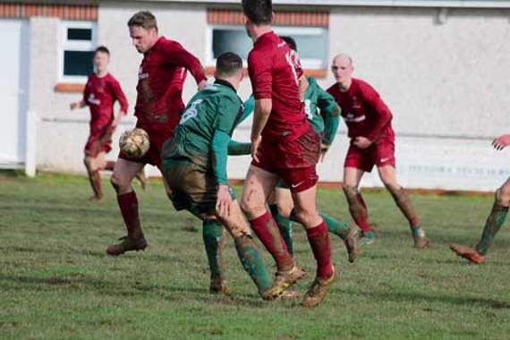 Sam Davey (on the ball) proved a handful for the visitors’ defence.
