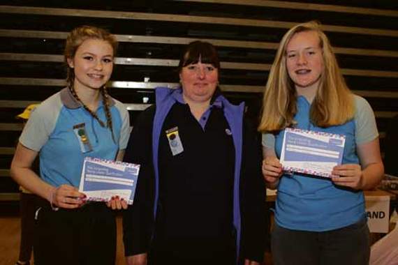 The Girlguiding Young Leaders Award was presented to Annie Strawbridge and Hannah Woodhams by District Commissioner Di Westaway. Pictures: Dawn Bewes