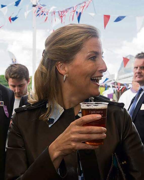 HRH the Countess of Wessex enjoys a drop of Sophie’s Ale, brewed in her honour by Teignmouth Brewery. Picture: Devon County Show