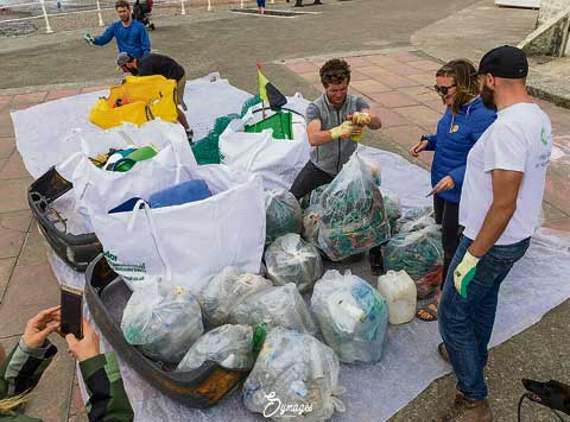 The bags filled with plastic waste, collected throughout the day. Pictures: Clive Symm / symagesphotography