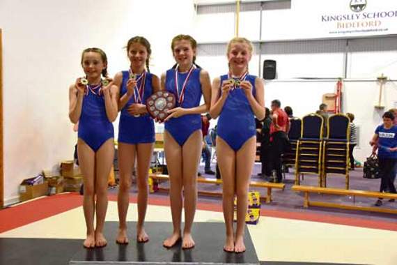 The under eleven girls’ team. Pictured from left are Beth Horrell, Emily Colwill, Kelsi Heywood and Tilly Rice. Missing from the photo is Phoebe Haden.