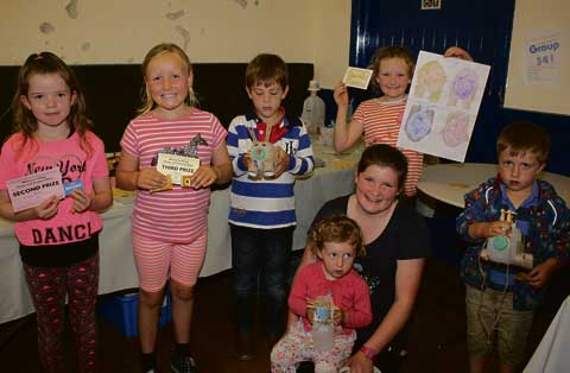 The young entrants at the show with their winning entries: Freya Bailey, Issy Martyn, Oliver Hopper, Chloe Martyn, Grace Stuckey, Eloise Fowler and Harry Stuckey.
