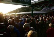 Packed platform of passengers at Okehampton