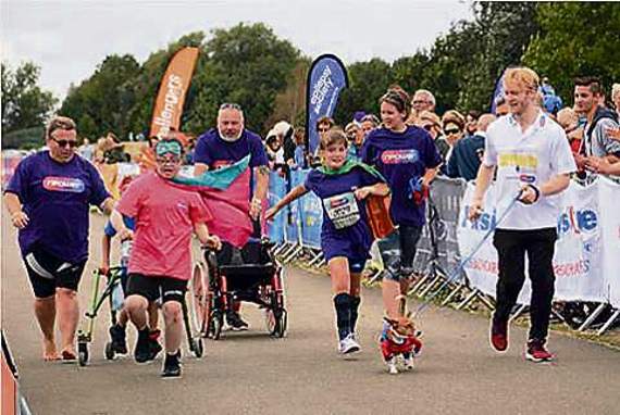 Daisy racing towards the finish line.