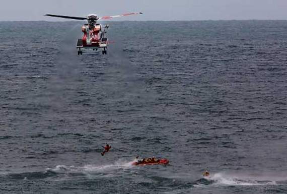 The exercise with Bude Lifeboat and Coastguard Rescue Helicopter 924. Picture: Steve Guscott