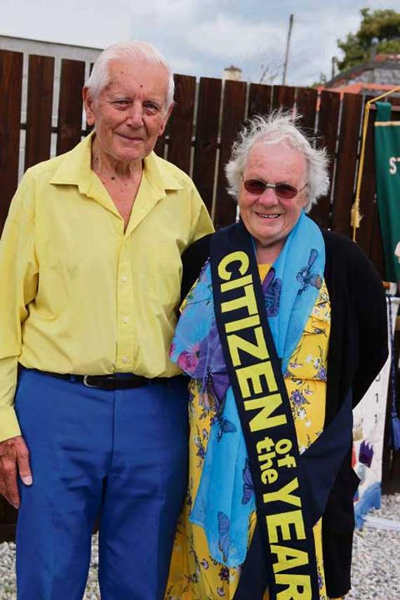 Norah Jewell is pictured being presented with ‘citizen of the year’ by past citizen of the year Mr Len Davies. Pictures: Paul Hamlyn