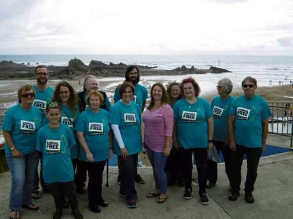The Bude support group for Animal Free Research UK alongside the charity’s fundraising development officer, Danielle Goodwin.