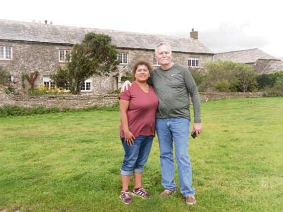 Odie and Melinda Waters at Stowe Barton Farm, Kilkhampton, where Odie’s uncle crashed during the Second World War.