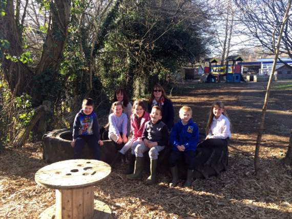 Some Lifton school pupils with head teacher Mrs Cripps (back, left) and school governor Debbie Martin (back, right).