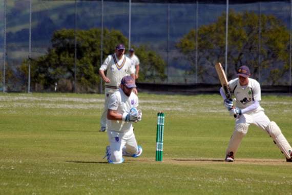 Holsworthy batsman Ben Hutchings allows the ball to go through to Launceston seconds wicketkeeper Darren Jenkin during their Division Three East clash at Lawhitton on Saturday.