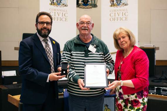 Denis Lusby with Cllrs Fairman and May.