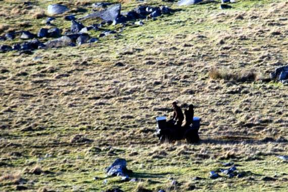 Terrier men on a quadbike with the hunt. Pictures: The League Against Cruel Sports