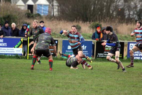 Bude inside-centre Ed Hilliam-Cooke leaves the defender for dead during his side’s 17-7 victory at Bencoolen Meadow on Saturday. Picture: Paul Hamlyn.