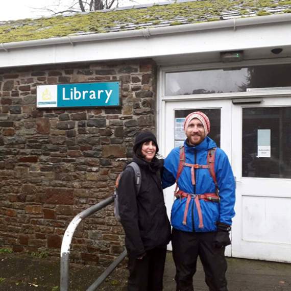 Mary Weblin Holsworthy Library supervisor and her brother David Myers outside Holsworthy Library ready to take on their 22.75-mile walk.