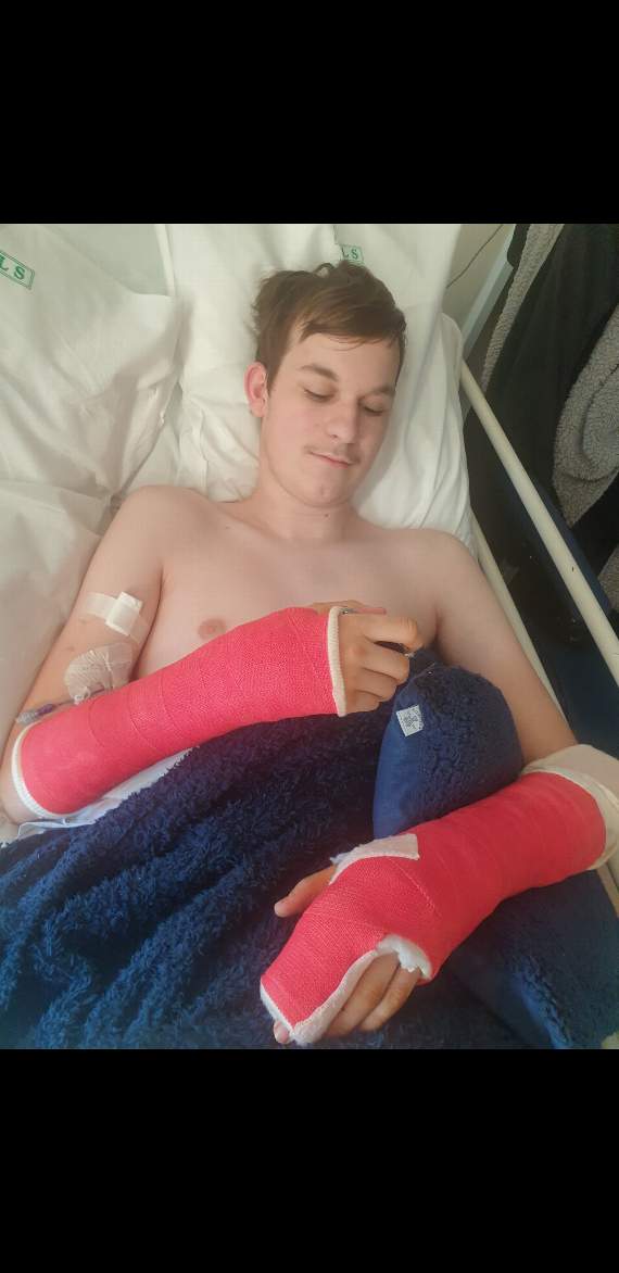 Zack in hospital four weeks after the accident