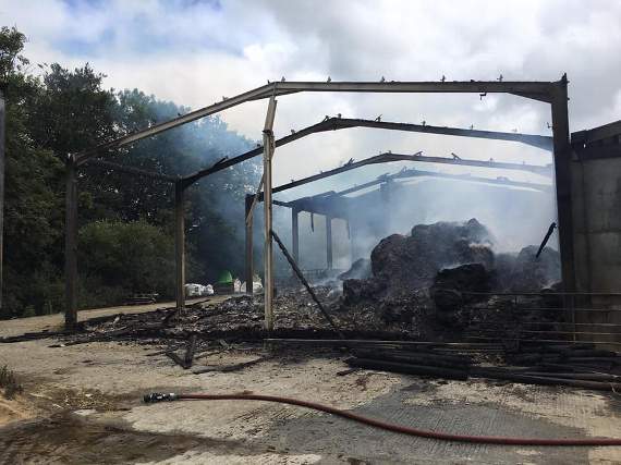 The barn containing 80 tonnes of hay and straw had been well alight when crews arrived in the early hours of yesterday morning. Picture Chagford Fire Station