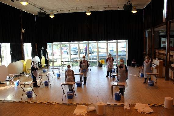 Volunteers ready at Liskeard School's lateral flow testing centre