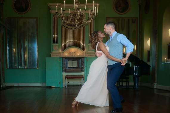 Oti Mabuse and her partner Marius Iepure are transported back in time as they visit Powderham Castle, Devon, and dance in the romantic ‘secret’ music room in a short film from Historic England. Photo Artur Tixiliski