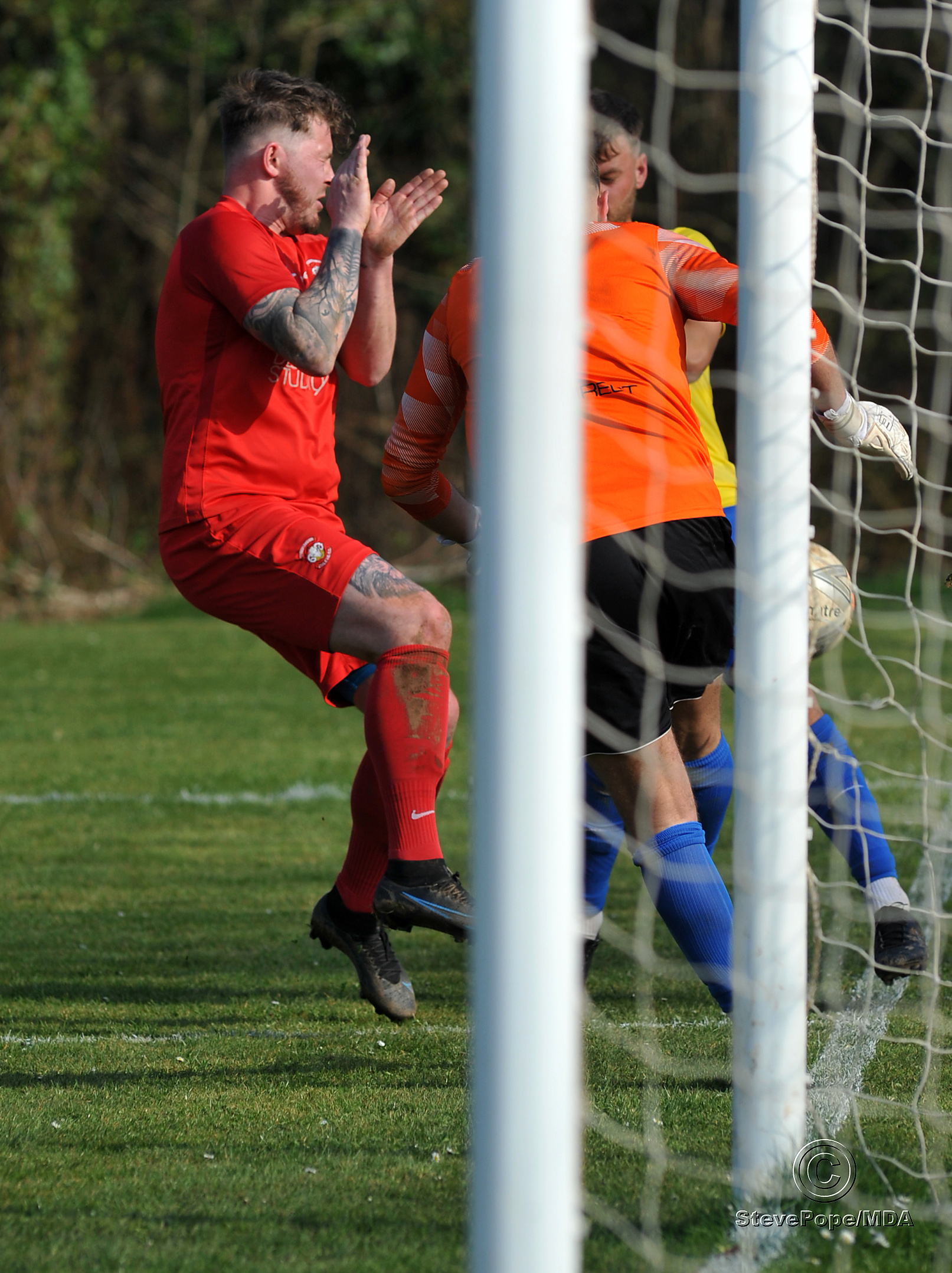 Action from Kingsteignton Athletic’s 3-0 win over Watts Blake Bearne in Saturday’s Herald Cup quarter-final.
