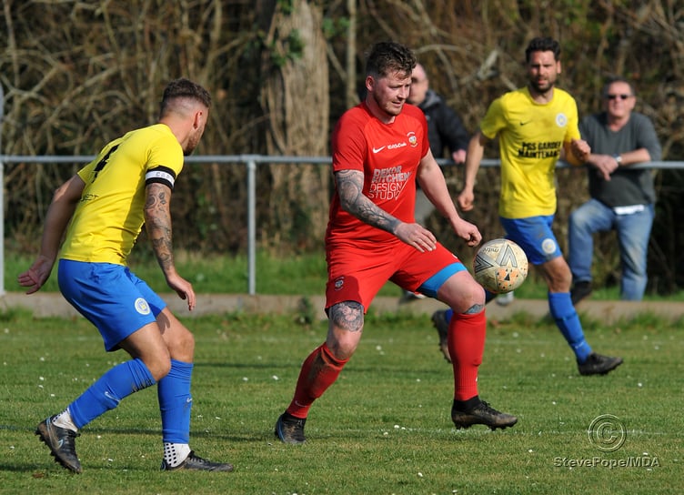 Action from Kingsteignton Athletic’s 3-0 win over Watts Blake Bearne in Saturday’s Herald Cup quarter-final.